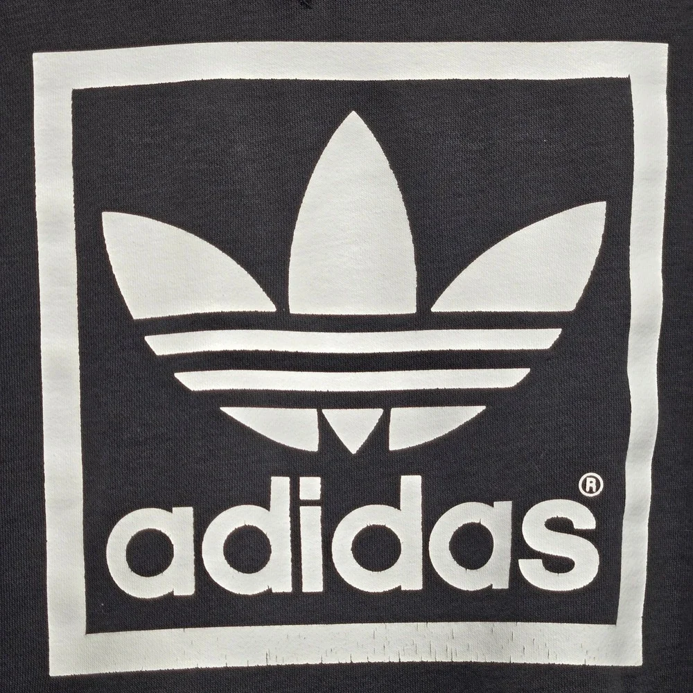 Y2K Adidas Originals Trefoil Logo Sweatshirt Black Distressed Graphic Mens‎ Sz M